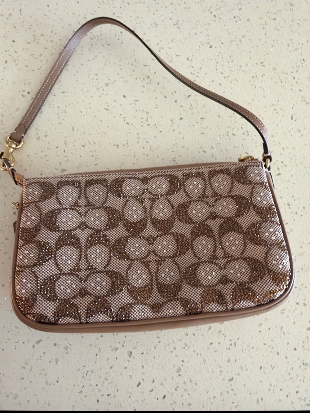 Coach plaza Shoulder Bag in crystal Light Brown and Beige